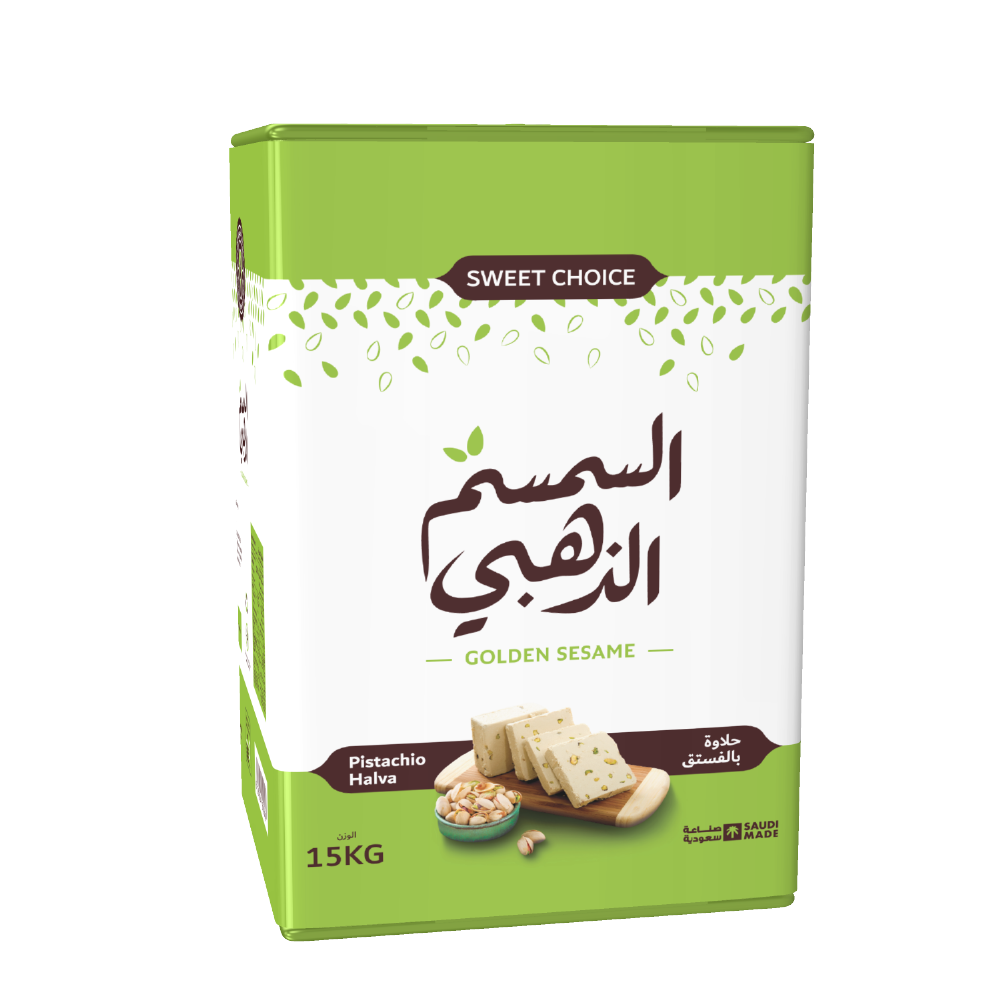 [4363] حلاوة بالفستق السمسم الذهبي تنك 14  كجم صافي